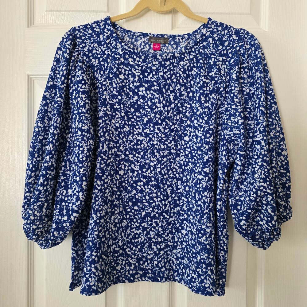 Vince Camuto Blue Balloon Sleeve Top Women's Size Medium